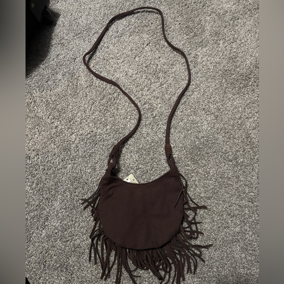 American Eagle Boho Fringe Mini Purse Bag Brown - Picture 3 of 7